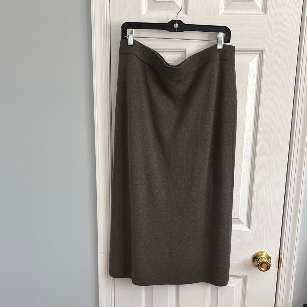 NWT Eileen Fisher Mushroom Knit Washable Wool Crepe Pencil Skirt Sz L - Flawed